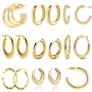 Geometric Hoop Earrings 18K Gold Plated Titanium Steel With 925 Sterling Silver Earring Post For Women Fashion Jewelry