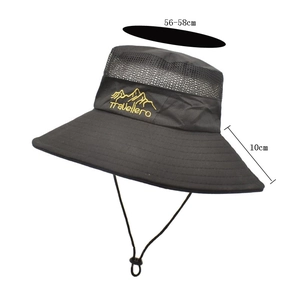 Men's outdoor sun hat with 10cm wide brim and breathable mesh top for fishing