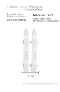 White PVC Christmas fence detail with snowflake and reindeer patterns and 11cm width