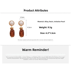 Detailed size and material specs for Maillard style resin pearl drop earrings