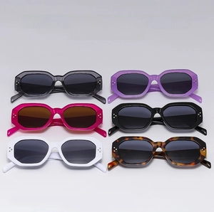 Detailed collection of vintage hexagonal sunglasses in six colors with triple-dot studs
