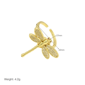 Detailed view of gold dragonfly open ring with dimensions 27x22mm and weight 4.2g