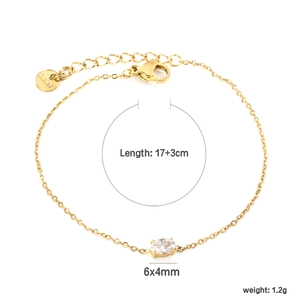 Detail of gold chain bracelet with oval zircon and S.Steel tag, length 17+3cm
