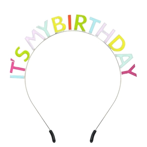 Rainbow IT'S MY BIRTHDAY metal headband crown with colorful enamel lettering