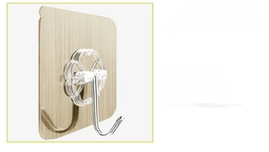 Detail of brushed gold wall hook with transparent floral base and silver metal J-hook