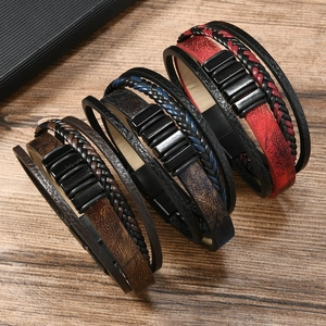 Men's multilayer faux leather bracelets with snake pattern and magnetic alloy clasps