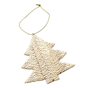 Pendentif sapin de Noël en fer doré brillant avec texture métallique et cordon doré