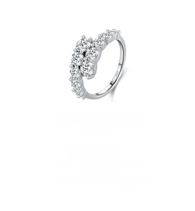 Macro detail of S925 sterling silver ring featuring clustered round brilliant stones