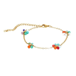 Bohemian colorful glass bead flower bracelet set with golden stainless steel chain