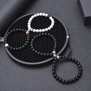 Magnetic attraction friendship bracelets with black matte stone and white marble beads