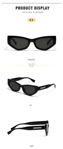 Détails des lunettes de soleil œil-de-chat Y2K noir brillant avec accents métalliques