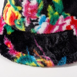 Tie-dye plush bucket hat for men and women made of colorful faux rabbit fur