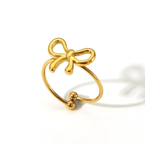 Elegant gold butterfly open ring for women with adjustable band and bead details