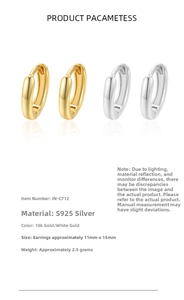 Detail showing S925 sterling silver oval hoop earrings dimensions and gold plating