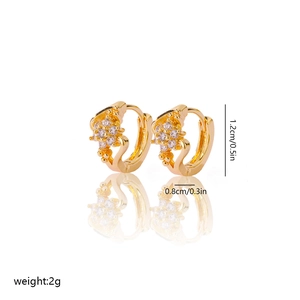 Detailed size view of gold-plated hoop earrings with clustered cubic zirconia stones