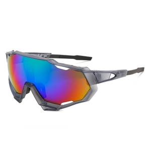 Outdoor cycling sunglasses with colorful oversized lens and transparent grey frame