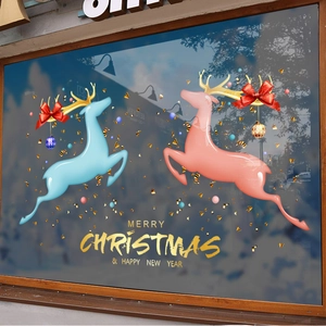 Adesivi per finestre con renne di Natale rosse e blu e testo festivo Merry Christmas