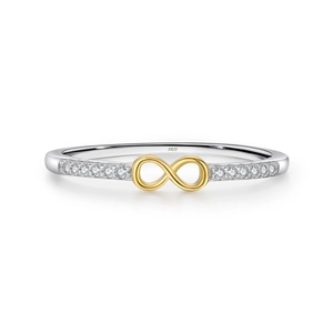 S925 sterling silver infinity ring featuring pavé diamonds and two-tone gold design