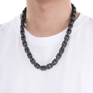 Vintage oxidized stainless steel square chain necklace with hammered texture for men
