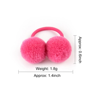 Pink double pom pom hair tie for kids with dimensions and 1.8g weight specifications