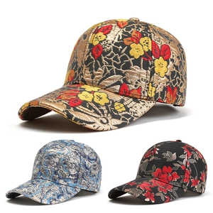 Retro Floral Jacquard Baseball Cap Cotton Fabric Ethnic Style Curved Brim Adjustable Metal Buckle Sun Hat For Men Women