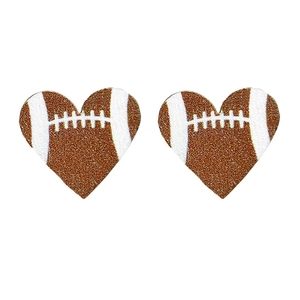 Orecchini a lobo a cuore con motivo football americano glitterato e finitura marrone e bianco