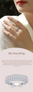 Detailed view of elegant silver 925 eternity ring with triple row moissanite stones