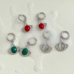 Creative fan-shaped earrings with colorful oval stones and sparkling cubic zirconia pavé