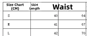 Tableau des tailles pour jupe courte à volants avec mesures détaillées en centimètres