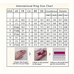 Internationale ringmaattabel met afmetingen voor USA/DE en instructies voor opmeten
