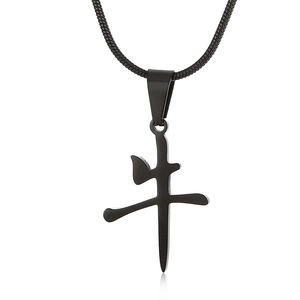 Hip hop black stainless steel necklace with Chinese character Niu pendant on white background