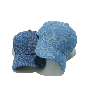 Rose Floral Denim Cotton Baseball Cap Adjustable Outdoor Sunshade Hat For Women Men