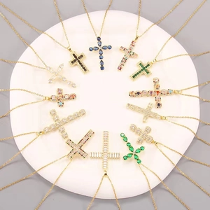Titanium steel cross necklace for women featuring vibrant colorful zircon stone pendants