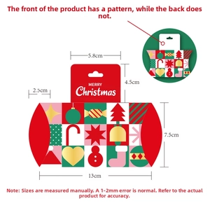 Detail of small Christmas pillow gift box showing Merry Christmas prints and dimensions