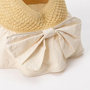 Women's foldable sun visor with large bow and yellow woven texture for UV protection