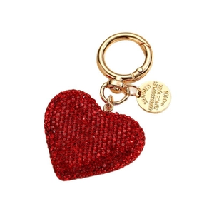 Sparkling red heart keychain with small rhinestones and gold-plated ring for car keys