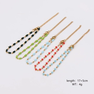 Colorful cube beaded stainless steel bracelets with adjustable gold chain link