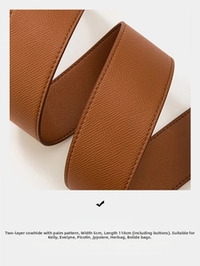 Close-up of brown palmar pattern leather shoulder strap with detailed stitching