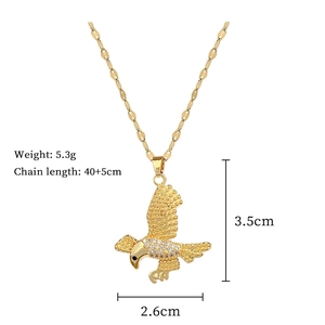 Detailed view showing dimensions and weight of the golden eagle pendant with crystals