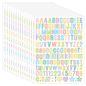 Set of 12 colorful macaron alphabet and number stickers for planners and scrapbooking