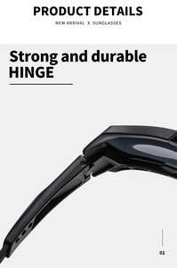 Macro view of durable black plastic hinge and screw on cycling sunglasses