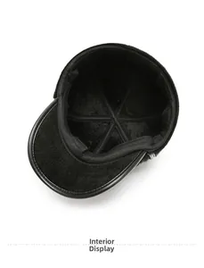 Interior display showing thick black plush lining and faux fur of the thermal winter hat