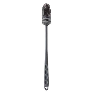 Long handle silicone bottle brush in charcoal grey with heart-shaped hanging hole
