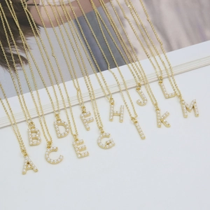 Classic 18k gold plated alphabet necklace with small pearls for women, letters A-M