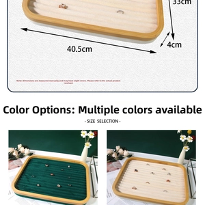 Bamboo jewelry organizer tray with velvet slots for rings and studs in size 40.5x33x4cm