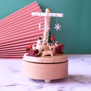 Carillon Di Natale Rotante In Legno Di Faggio Meccanico A Carica Babbo Natale Renna Pupazzo Di Neve Decorazione Tavolo Regalo