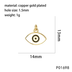Detailed view of evil eye jewelry pendant with micro-inlaid cubic zirconia in gold plated copper