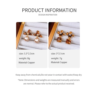 Detailed product information for flower earrings with pearl and amber stones