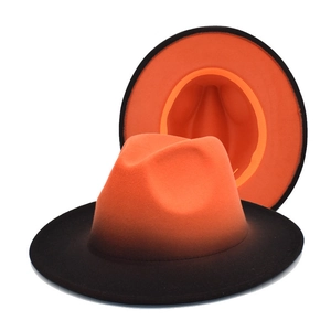 Fashionable orange and black gradient wool jazz hat with flat brim for men and women