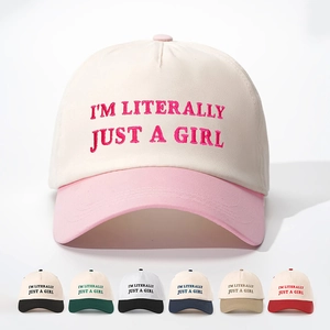 Contrast Color Baseball Cap Polyester Adjustable Embroidered Lettering Just A Girl Sun Protection Curved Brim For Women